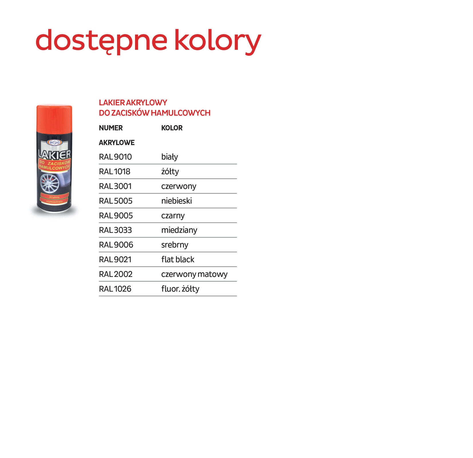 LAKIER AKRYLOWY DO ZACISKÓW HAMULCOWYCH - obrazek 2